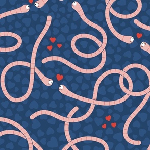 Funny Valentine: worms in love blue / navy 21 inch (24 inch wallpaper)
