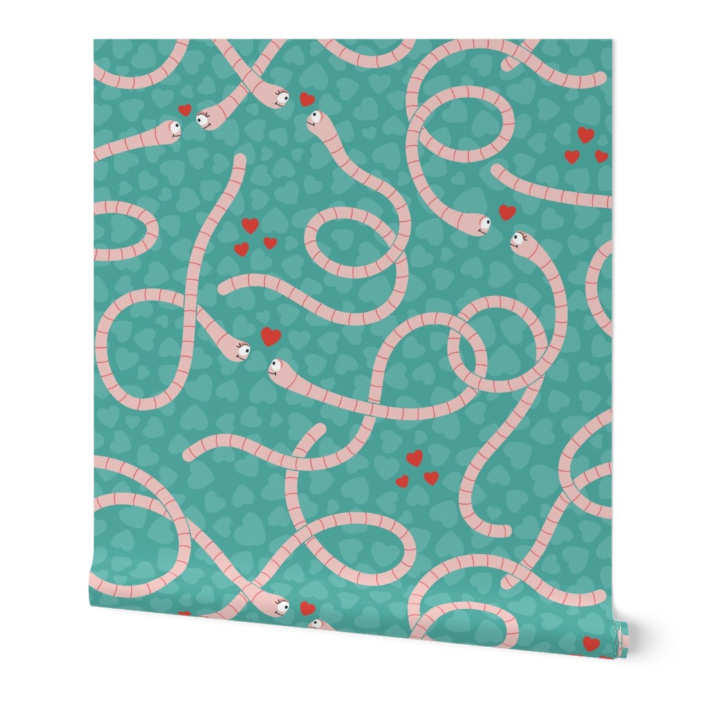 (XL) Funny Valentine: cute worms in love turquoise