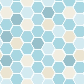 Geometric Hexagon Pattern - Light blue, Teal and Pastel Orange
