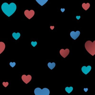 Red, teal and blue hearts - Medium scale