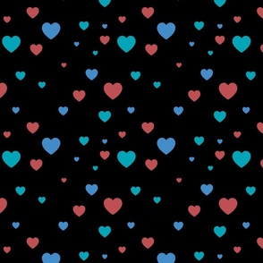 Red, teal and blue hearts - Medium scale