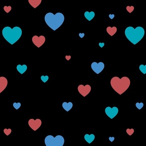 Red, teal and blue hearts - Large scale