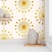 Vintage Dandelion Print in Cream White and Gold Texture, Mid Century Modern Luxury Floral Pattern LARGE