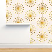 Vintage Dandelion Print in Cream White and Gold Texture, Mid Century Modern Luxury Floral Pattern LARGE