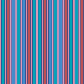 Blue, pink, teal and red stripes - Medium scale