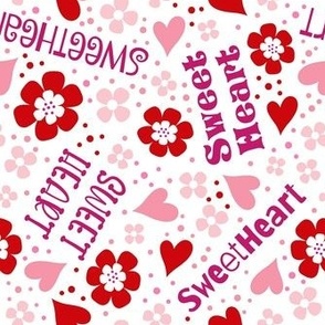 Medium Scale Sweetheart Valentine Floral on White