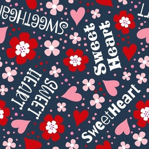 Large Scale Sweetheart Valentine Floral on Navy