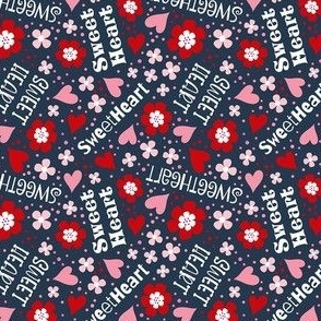 Small Scale Sweetheart Valentine Floral on Navy