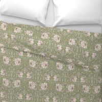 Pimpernel - MEDIUM - historic antiqued restored reconstruction  damask by William Morris - light sage and peach adaption pimpernell