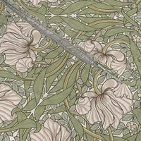 Pimpernel - MEDIUM - historic antiqued restored reconstruction  damask by William Morris - light sage and peach adaption pimpernell