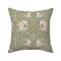 Pimpernel - MEDIUM - historic antiqued restored reconstruction  damask by William Morris - light sage and peach adaption pimpernell