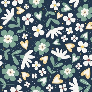 Large Scale Sweet Sage Green Floral on Navy