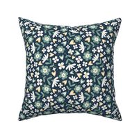 Medium Scale Sweet Sage Green Floral on Navy