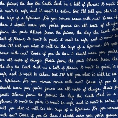 Handwritten White Script Quote Text on Police Box Blue