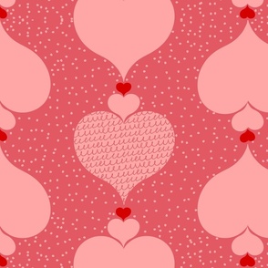 Pink hearts in lines of different sizes with the smallest heart being red - medium scale