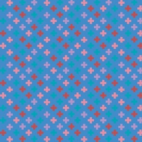 Red, teal, pink and purple crosses - Medium scale