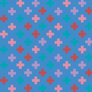 Red, teal, pink and purple crosses - Large scale
