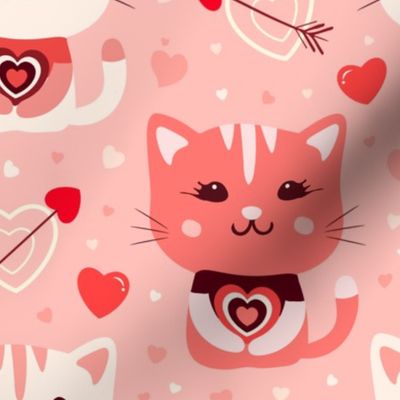 Cute Kawaii Cat Valentines Day - Light Pink