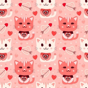 Cute Kawaii Cat Valentines Day - Light Pink