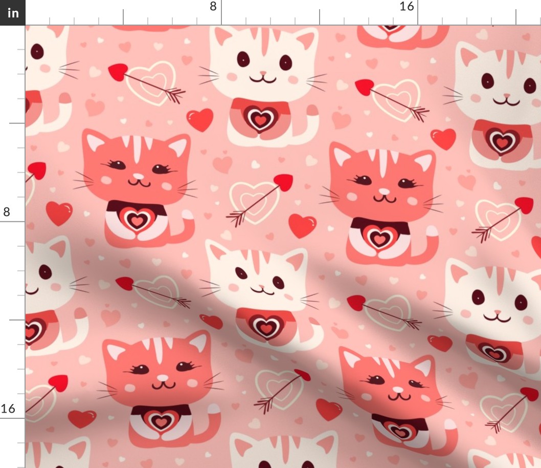 Cute Kawaii Cat Valentines Day - Light Pink