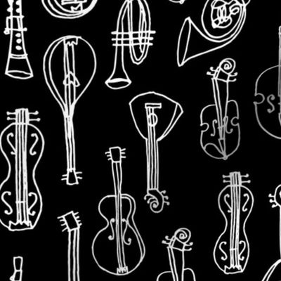 Music Instruments // black and white hand-drawn vintage instruments