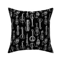 Music Instruments // black and white hand-drawn vintage instruments