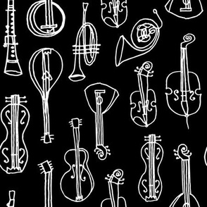 Music Instruments // black and white hand-drawn vintage instruments