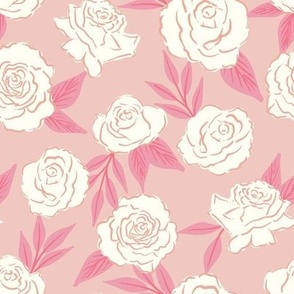 Sweet Valentine floral flower Roses-White on Pink