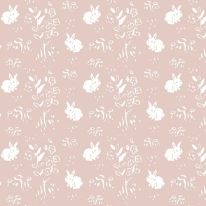 Woodland bunnies _ Pink and off white _ small scale 