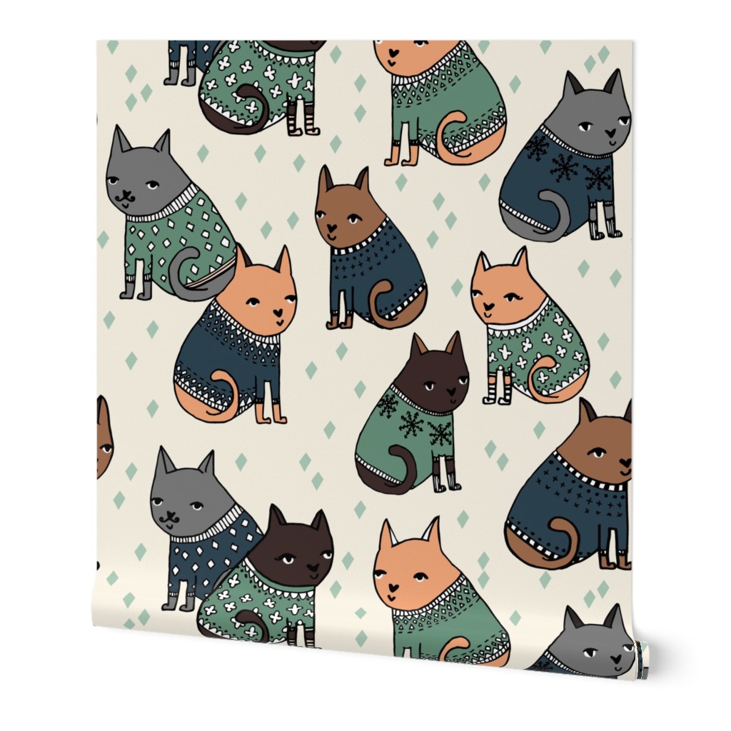 cats in sweaters // blue green and grey masculine colors for cat men and cat dads