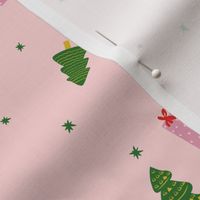 Green christmas trees and gift tags 