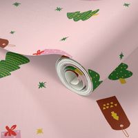 Green christmas trees and gift tags 