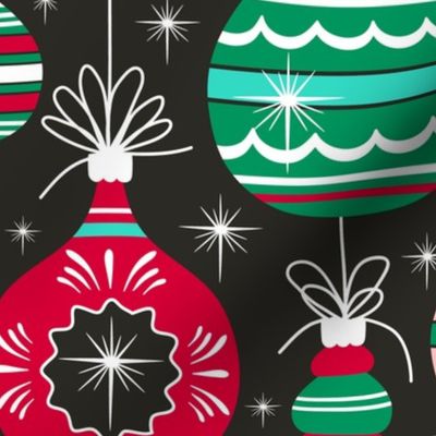 Making Spirits Bright - Retro Christmas Ornaments Black Multi Large Scale