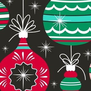 Making Spirits Bright - Retro Christmas Ornaments Black Multi Large Scale