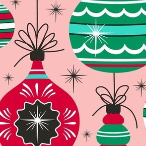 Making Spirits Bright - Retro Christmas Ornaments Pink Multi Large Scale