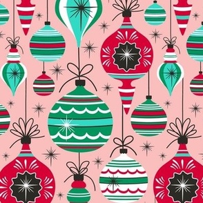 Making Spirits Bright - Retro Christmas Ornaments Pink Multi Regular Scale