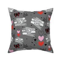Platonic  4 Ever Grey Valentines Heart with Quotes Star Butterflies and Swallows 