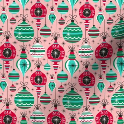 Making Spirits Bright - Retro Christmas Ornaments Pink Multi Small Scale