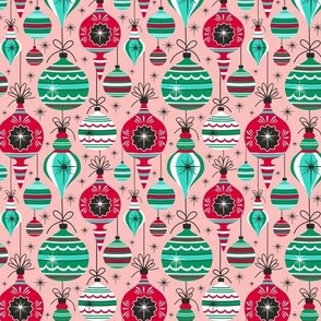 Making Spirits Bright - Retro Christmas Ornaments Pink Multi Small Scale