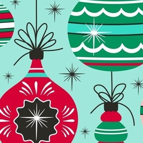 Making Spirits Bright - Retro Christmas Ornaments Aqua Multi Large Scale