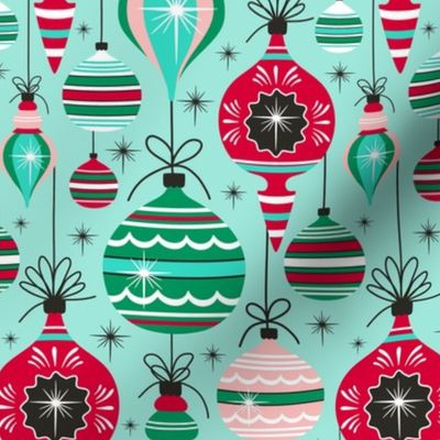 Making Spirits Bright - Retro Christmas Ornaments Aqua Multi Regular Scale