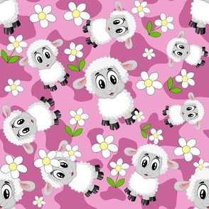Fluffy Lamb Cute Wallpaper and Fabric in pink and blush