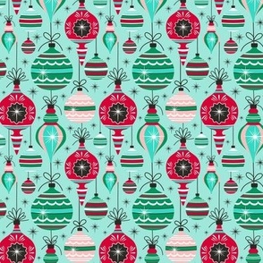 Making Spirits Bright - Retro Christmas Ornaments Aqua Multi Small Scale