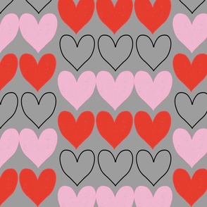 Minimal Lines of Hearts Grey