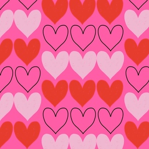 Minimal Lines of Hearts Hot Pink