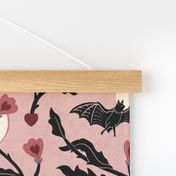 Batty for you - dark Valentine - bats and heart on warm pink - large