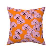Adorable retro poodle faces - labradoodle puppies cavapoo cockapoo dog design freehand illustration orange pink nineties palette