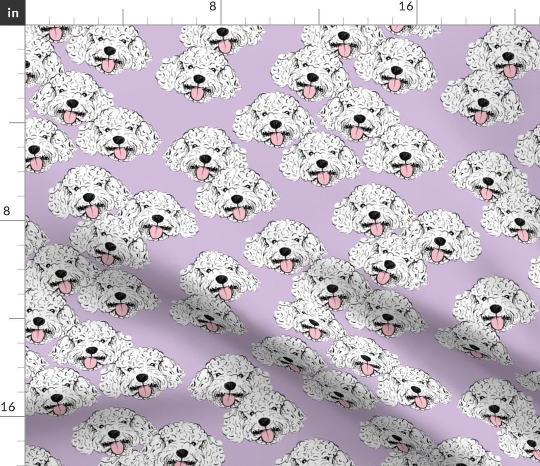 Adorable retro poodle faces - labradoodle puppies cavapoo cockapoo dog design freehand illustration lilac white nineties retro palette