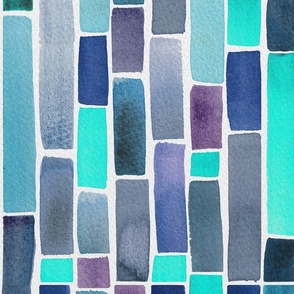 Modern Abstract Watercolour Stripes in Teal Blue, Purple and Aqua – XL 