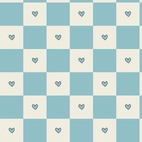 Blue Hearts on Checkerboard